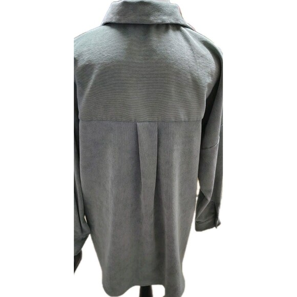 Zara Corduroy Button Long Sleeve Shirt Green Size M Pocket - Picture 5 of 6